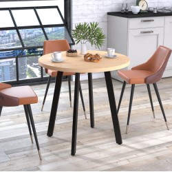 Стіл лофт кухонний круглий на металевих ніжках Лерой Loft Design D-80 у вітальню, їдальню Дуб Крафт Золотий