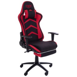 Крісло геймерське VR Racer Textile Craft AMF чорне з червоним, тканинне, з механізмом Tilt і висувною підставкою для ніг