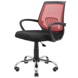 Сіткове офісне крісло з низькою спинкою оббивка сидіння чорне, спинка червона Стар Star Хром Піастра Richman