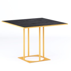 Стіл Avangard SQ 100 жовтий Ral 1034 / CLEAF Millenium U129 Еліт перламутр чорний 100х100 h-75 Lovko