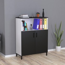 Офісна тумба двостулкова дводверна LTO-900-1200 каркас Білий фасад Чорний Loft Design