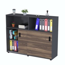 Офісна розсувна тумба дводверна LSN-141-115 Горіх Модена Антрацит Loft Design