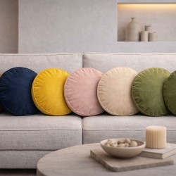 Кругла декоративна подушка Aura 45×45 Family Sleep велюрова з гранулами Hollowfiber для дивана та ліжка Кругла декоративна подушка Aura 45×45 Family Sleep велюрова з гранулами Hollowfiber для дивана та ліжка